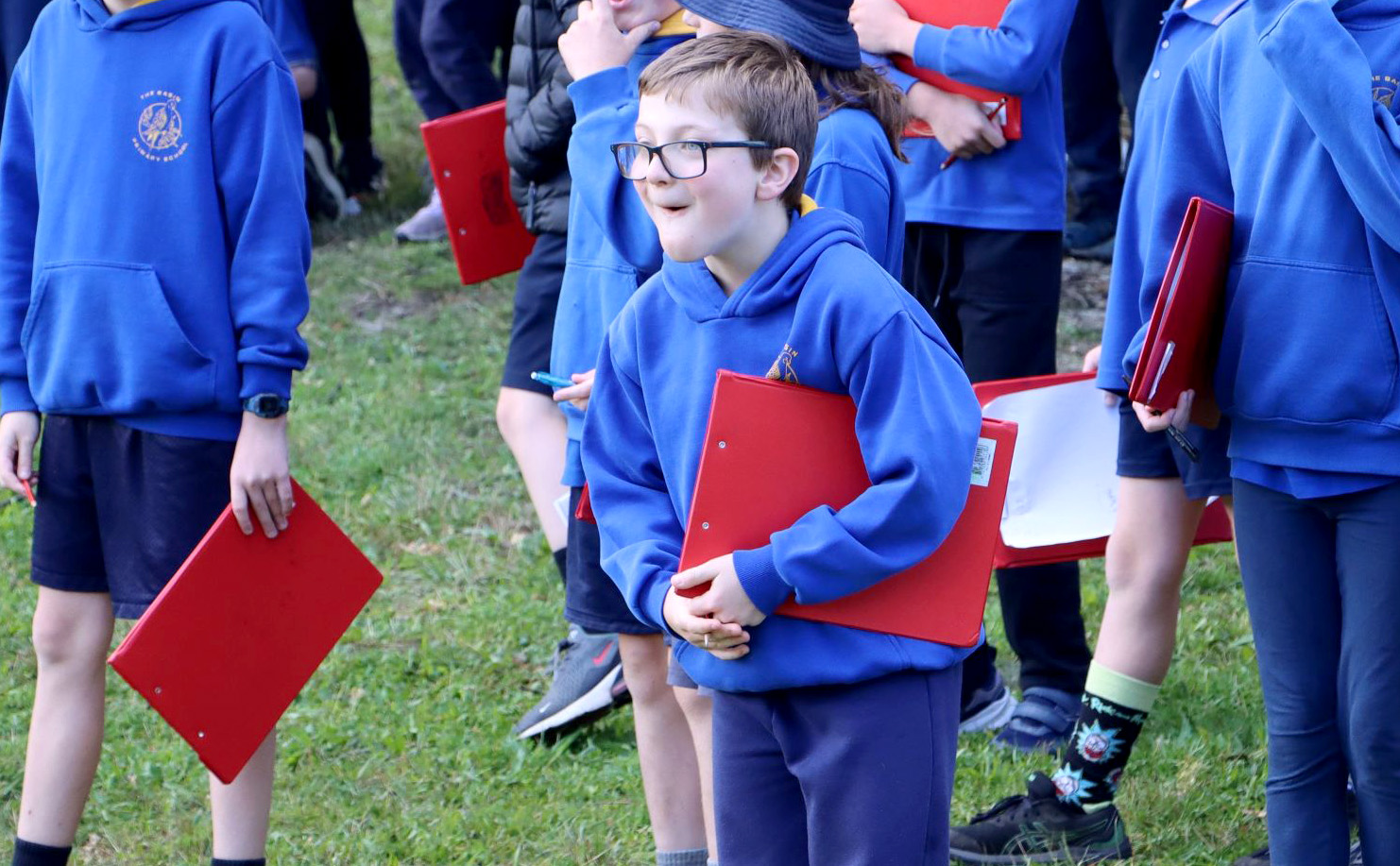School children at mock meteor crash